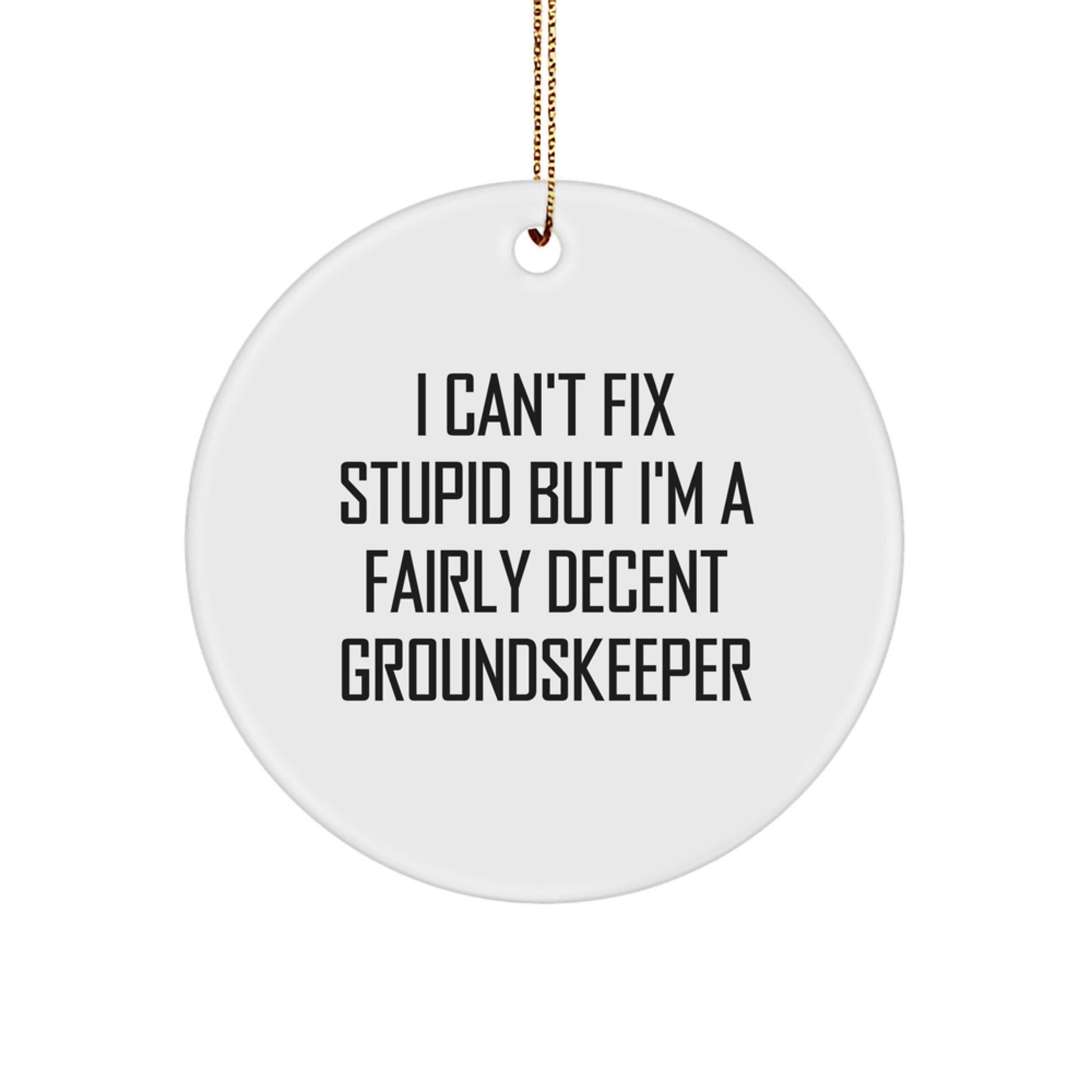 Funny groundskeeper Gifts from Friends for groundskeeper - I Can't Fix Stupid But I'm A Fairly Decent groundskeeper Circle Ornament, Christmas Unique Presents - Image 1