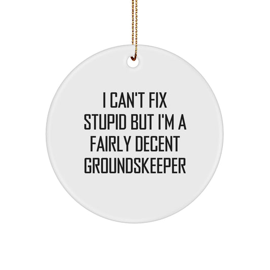 Funny groundskeeper Gifts from Friends for groundskeeper - I Can't Fix Stupid But I'm A Fairly Decent groundskeeper Circle Ornament, Christmas Unique Presents - Image 1