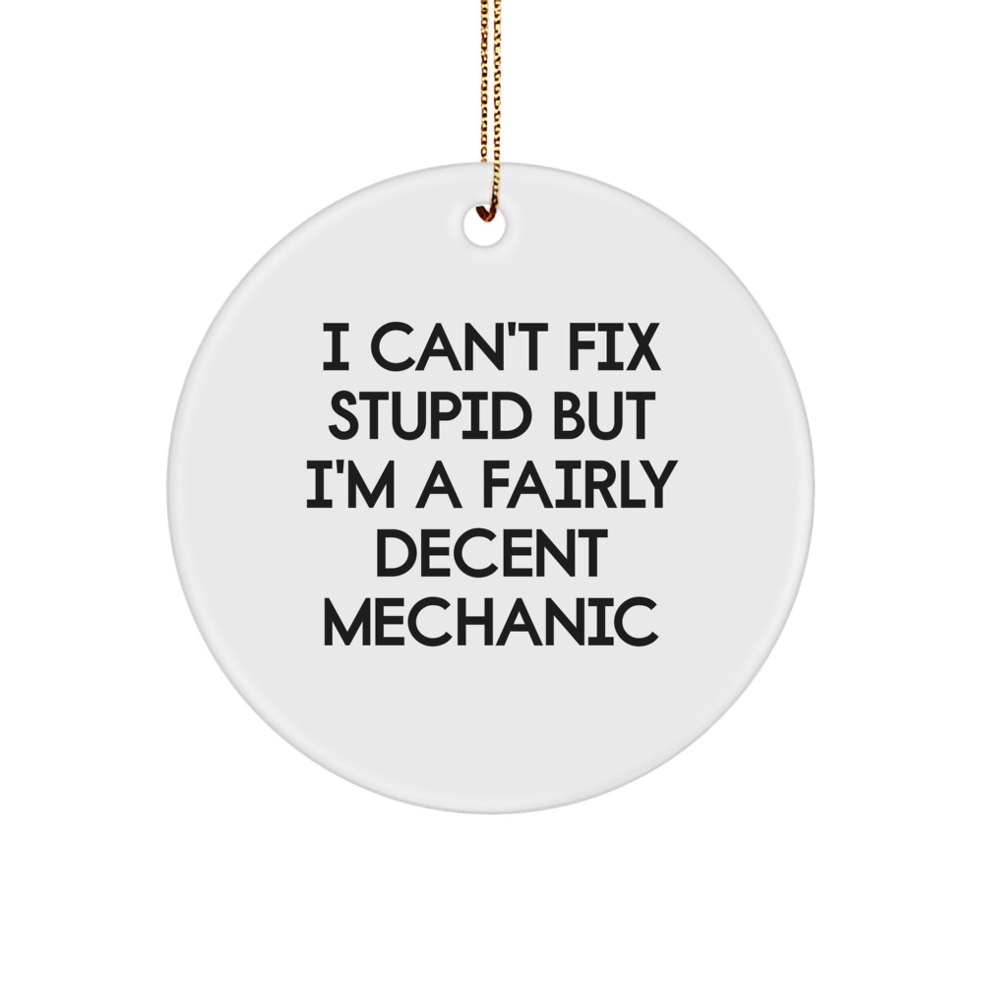 Mechanic Gifts from Men, Funny Circle Ornament for Mechanic, I Can't Fix Stupid But I'm A Fairly Decent Mechanic, Christmas Unique Gifts - Image 1