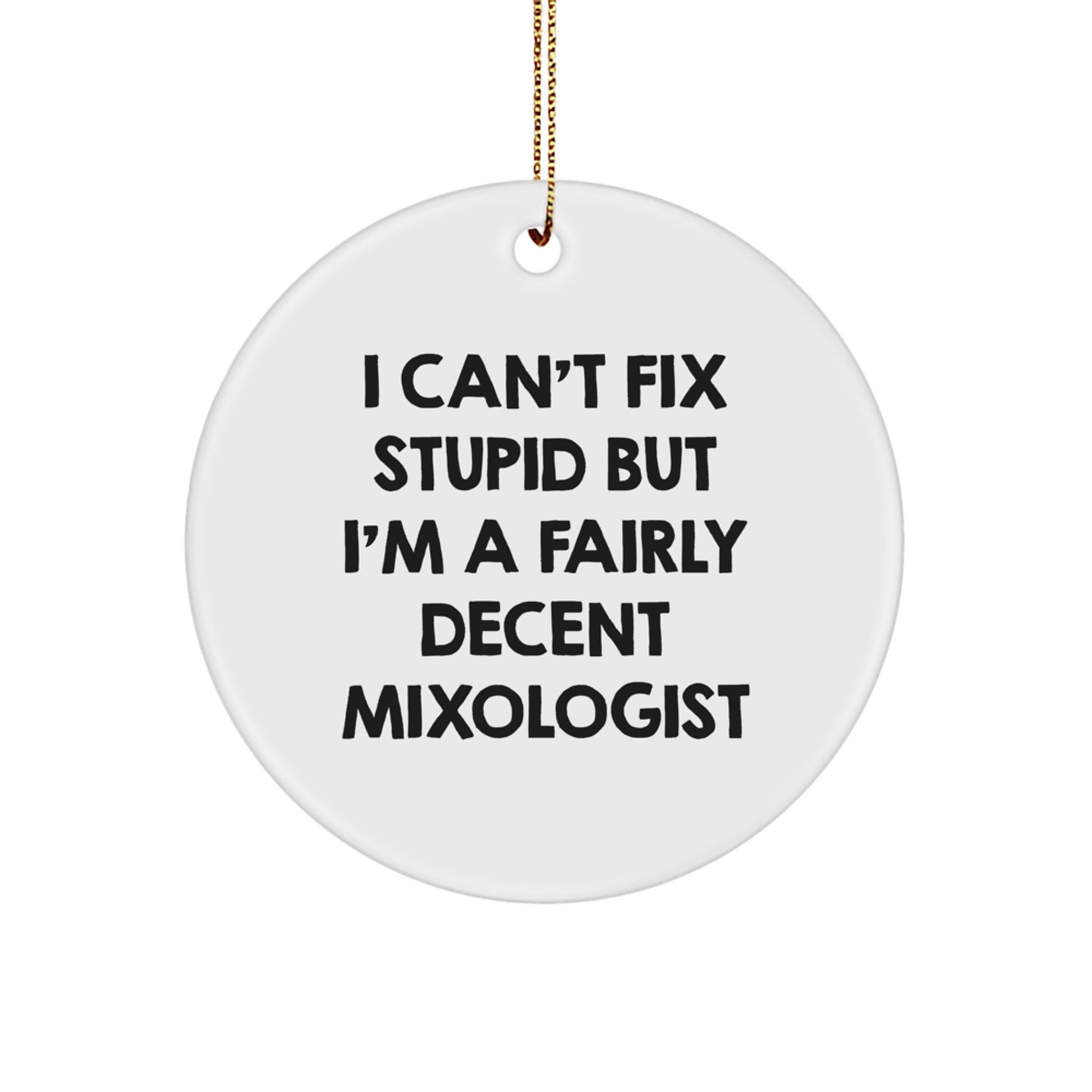 Christmas Unique Gift Teens Mixologist Circle Ornament – I Can't Fix Stupid - Image 1