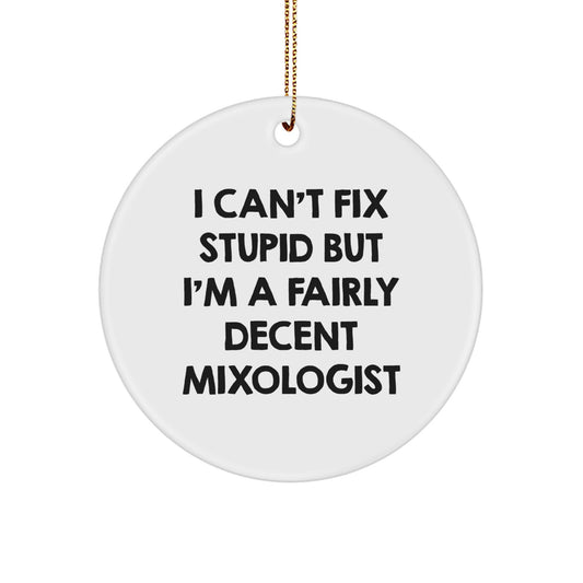 Christmas Unique Gift Teens Mixologist Circle Ornament – I Can't Fix Stupid - Image 1