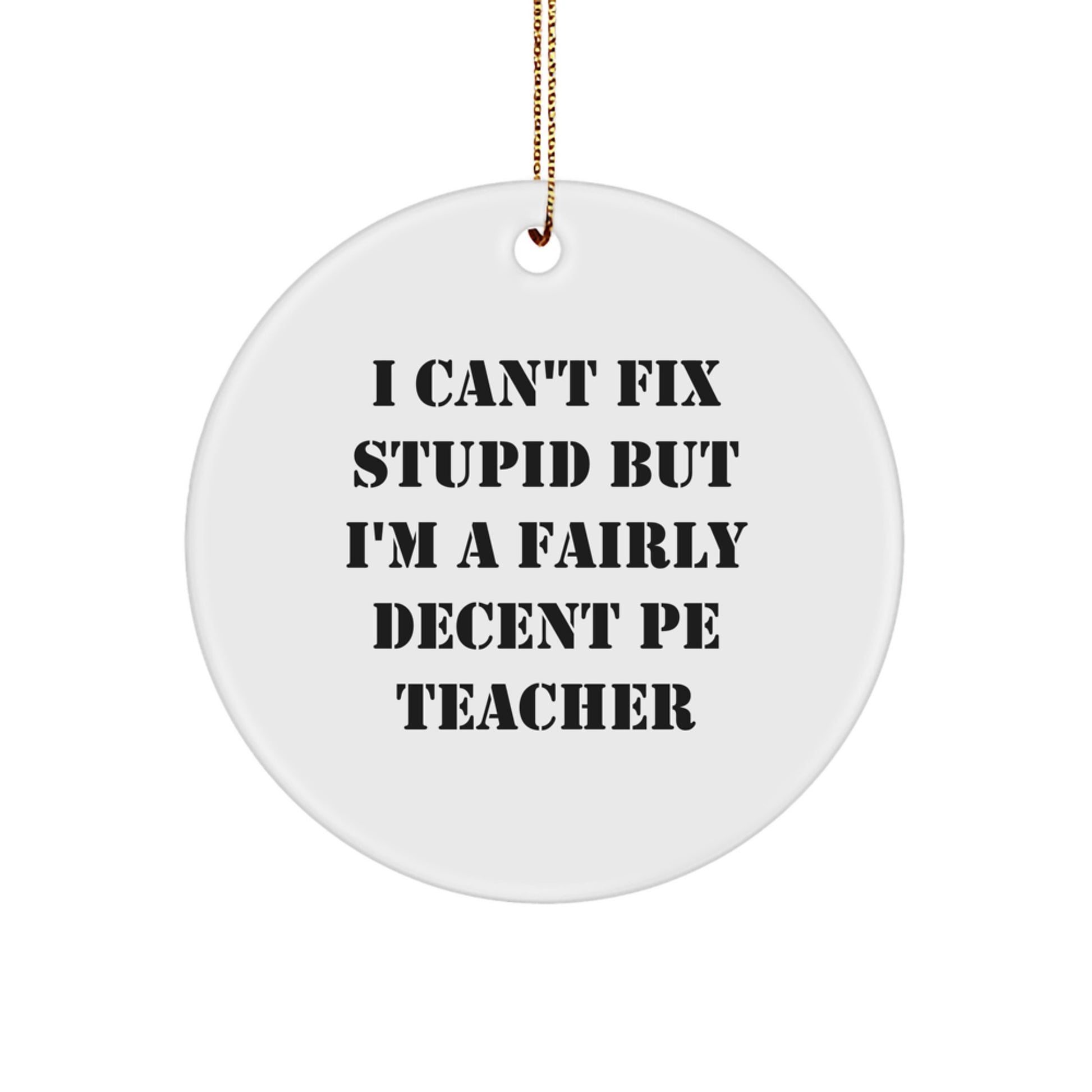 Funny PE Teacher Circle Ornament - 'I Can't Fix Stupid' Christmas Unique Gifts from Friends for Men PE Teachers, Unique Circle Shaped Decorations - Image 1