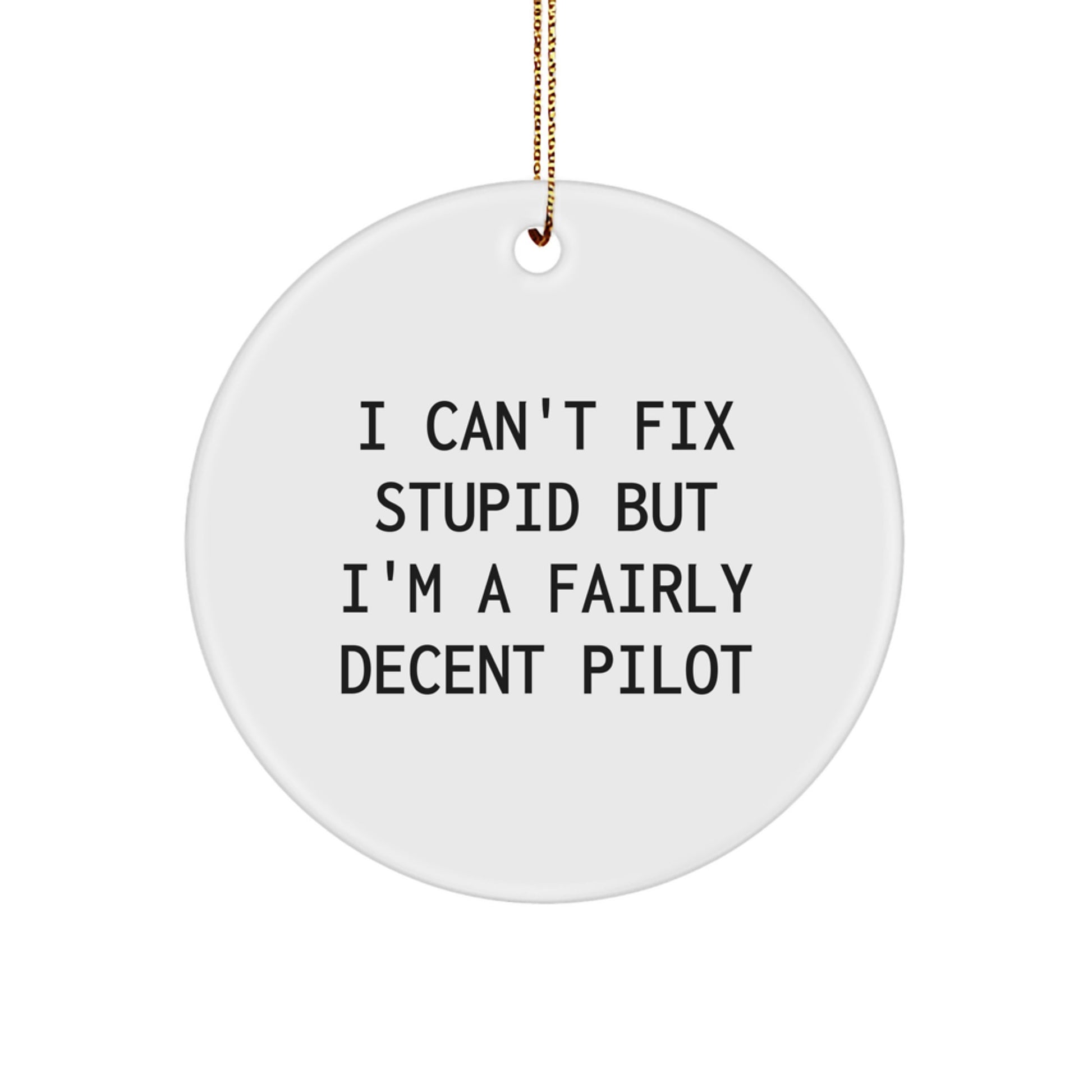 Pilot Gifts from Friends - Funny Christmas Circle Ornament, I Can't Fix Stupid But I'm A Fairly Decent Pilot, Unique Pilot Ornament for Men or Women, Gifts for Pilot Enthusiasts - Image 1