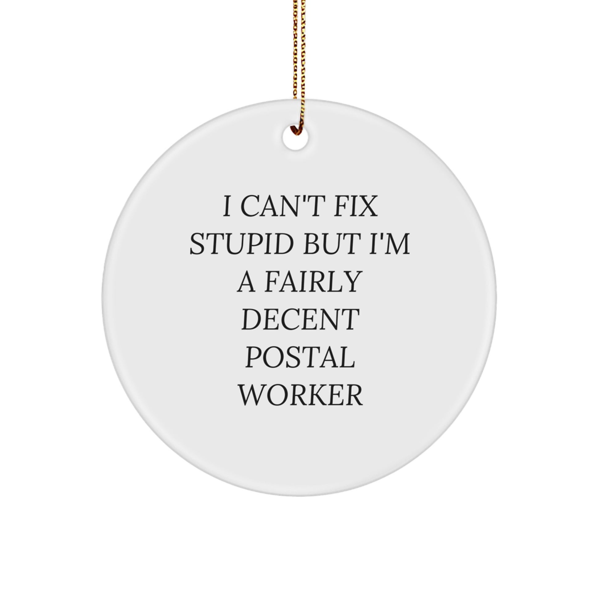 Funny Postal Worker Gifts for Men - Cute Circle Ornament with Inspirational Quote, 'I Can't Fix Stupid' - Unique Christmas Decorations from Friends - Image 1