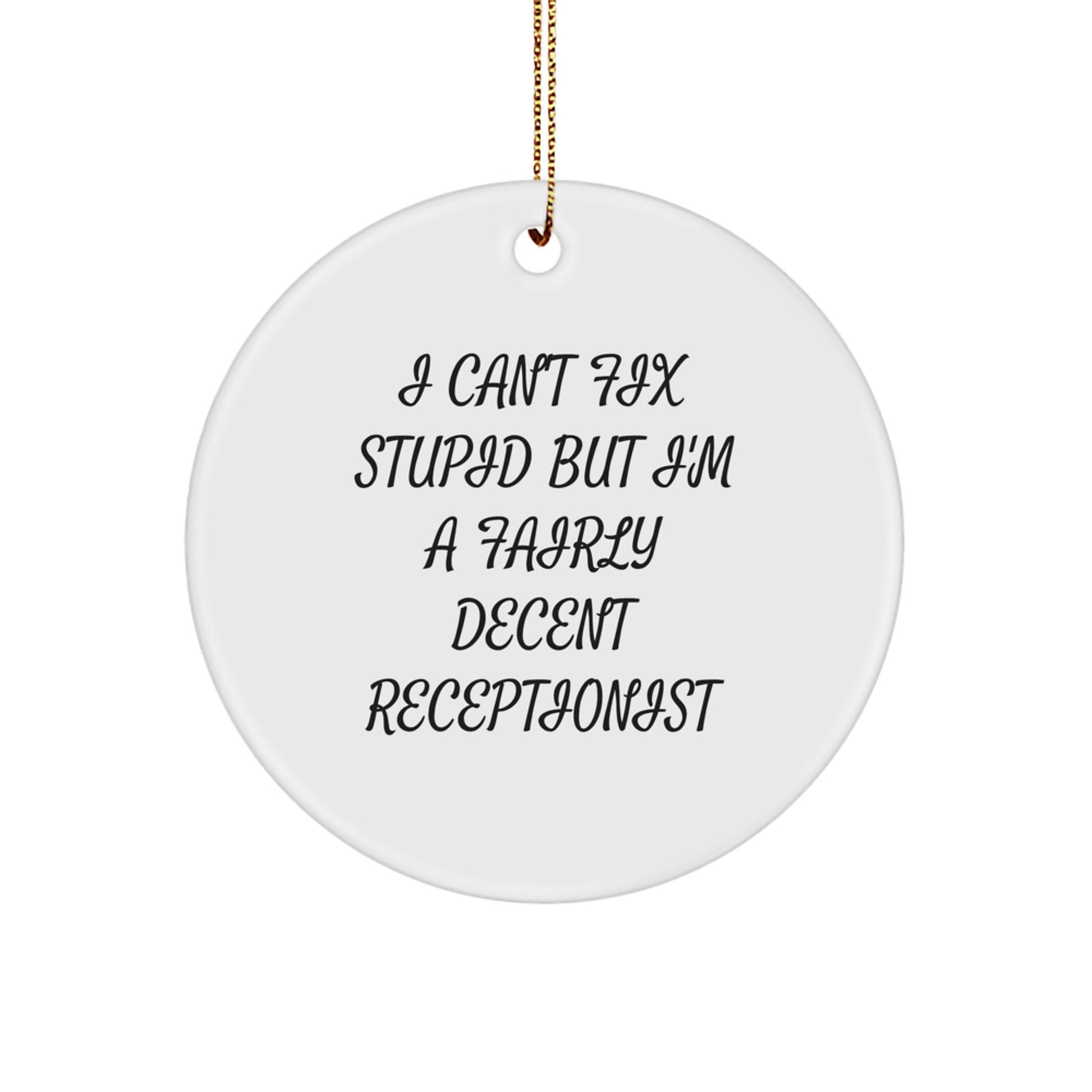 Funny Receptionist Gifts for Coworkers, Men, Women, Christmas Unique Circle Ornament 'I'm A Fairly Decent Receptionist' Quote Decor - Image 1