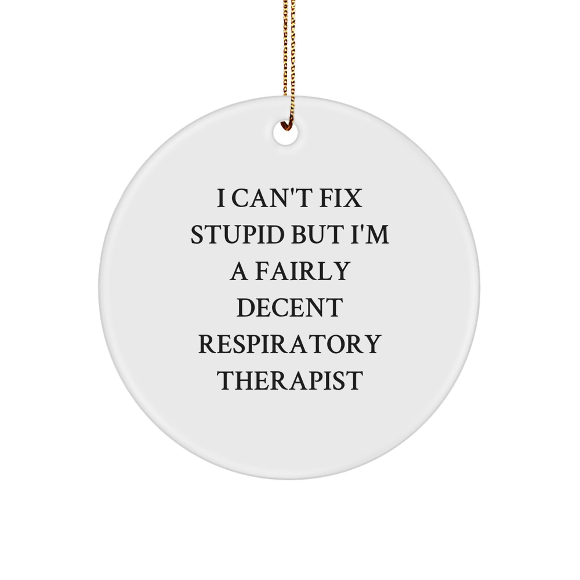 Funny Respiratory Therapist Gifts, 'I Can't Fix Stupid But I'm A Fairly Decent Respiratory Therapist' Circle Ornament for Christmas, Gifts from Men to Women, Coworkers, Family, Friends - Image 1