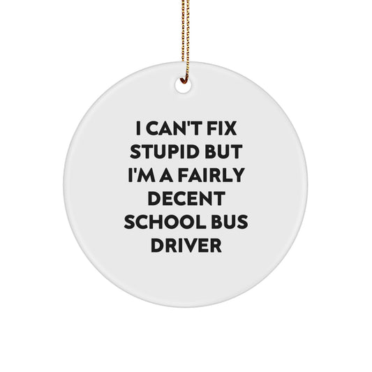 Funny School Bus Driver Gifts from Friends for School Bus Driver - I Can't Fix Stupid But I'm A Fairly Decent Circle Ornament for Christmas - Image 1