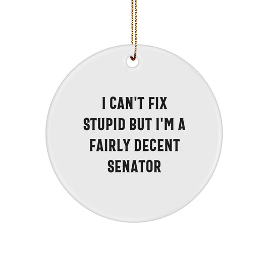 Senator Gifts, Funny Circle Ornament, Christmas Unique Gifts from Friends for Senator, I Can't Fix Stupid But I'm A Fairly Decent Senator - Image 1