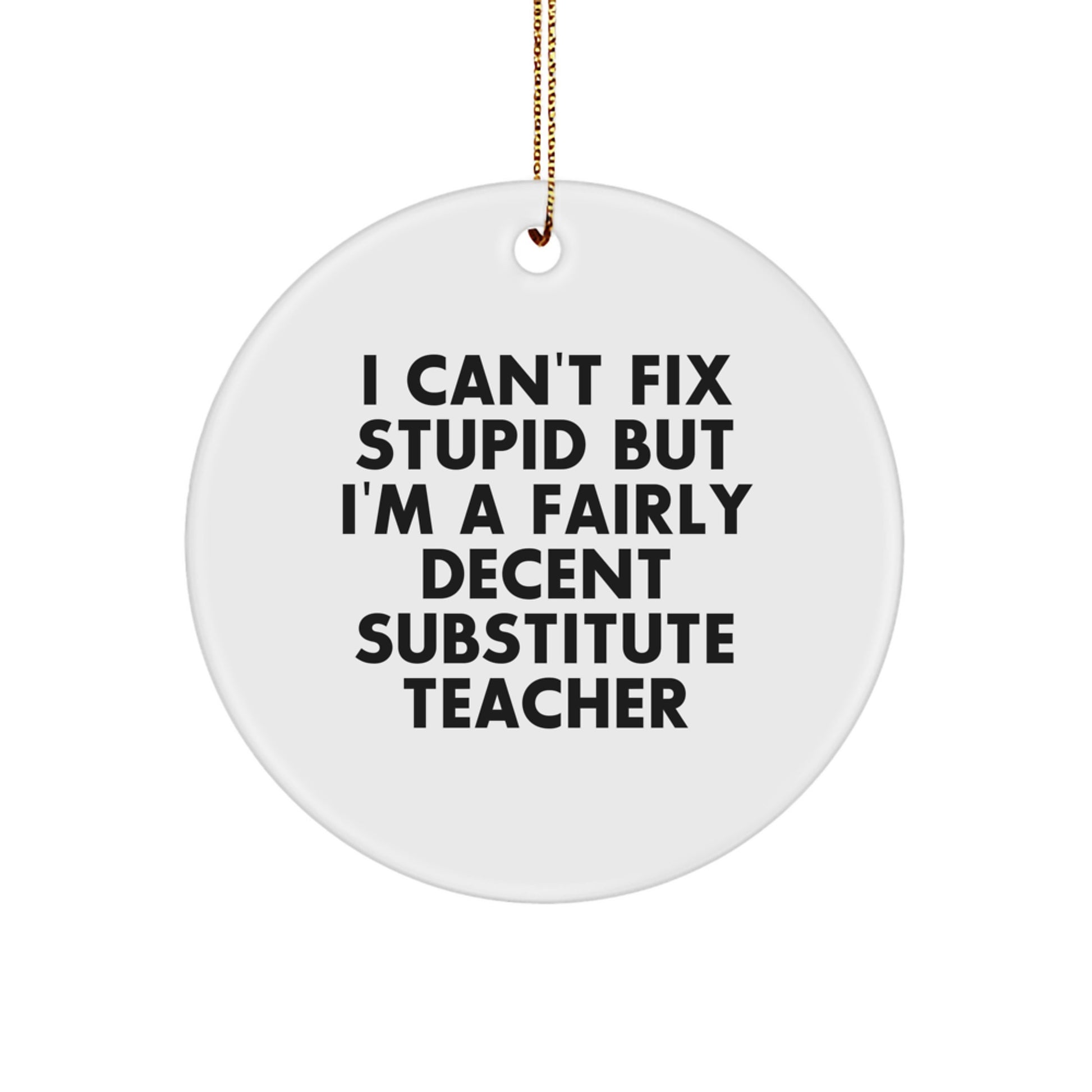 Funny Substitute Teacher Gifts for Christmas - 'I Can't Fix Stupid But...' Circle Ornament from Friends - Image 1