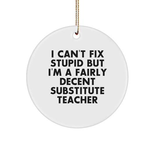 Funny Substitute Teacher Gifts for Christmas - 'I Can't Fix Stupid But...' Circle Ornament from Friends - Image 1