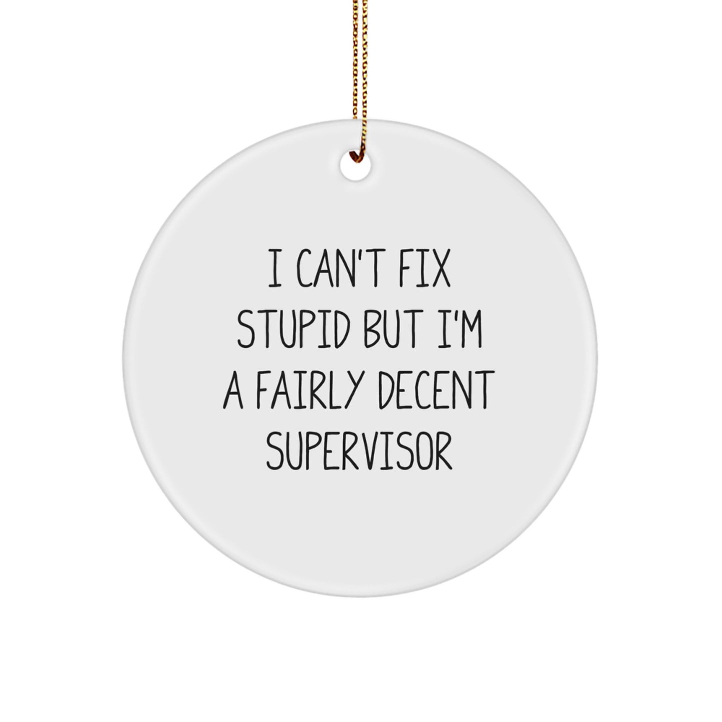 Funny Supervisor Gifts for Men from Friends, I Can't Fix Stupid But I'm A Fairly Decent Supervisor Christmas Unique Circle Ornaments - Image 1