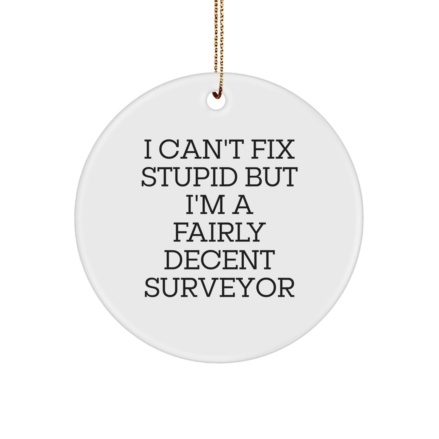 Surveyor Circle Christmas Ornament Gift for Him I Can't Fix Stupid - Image 1