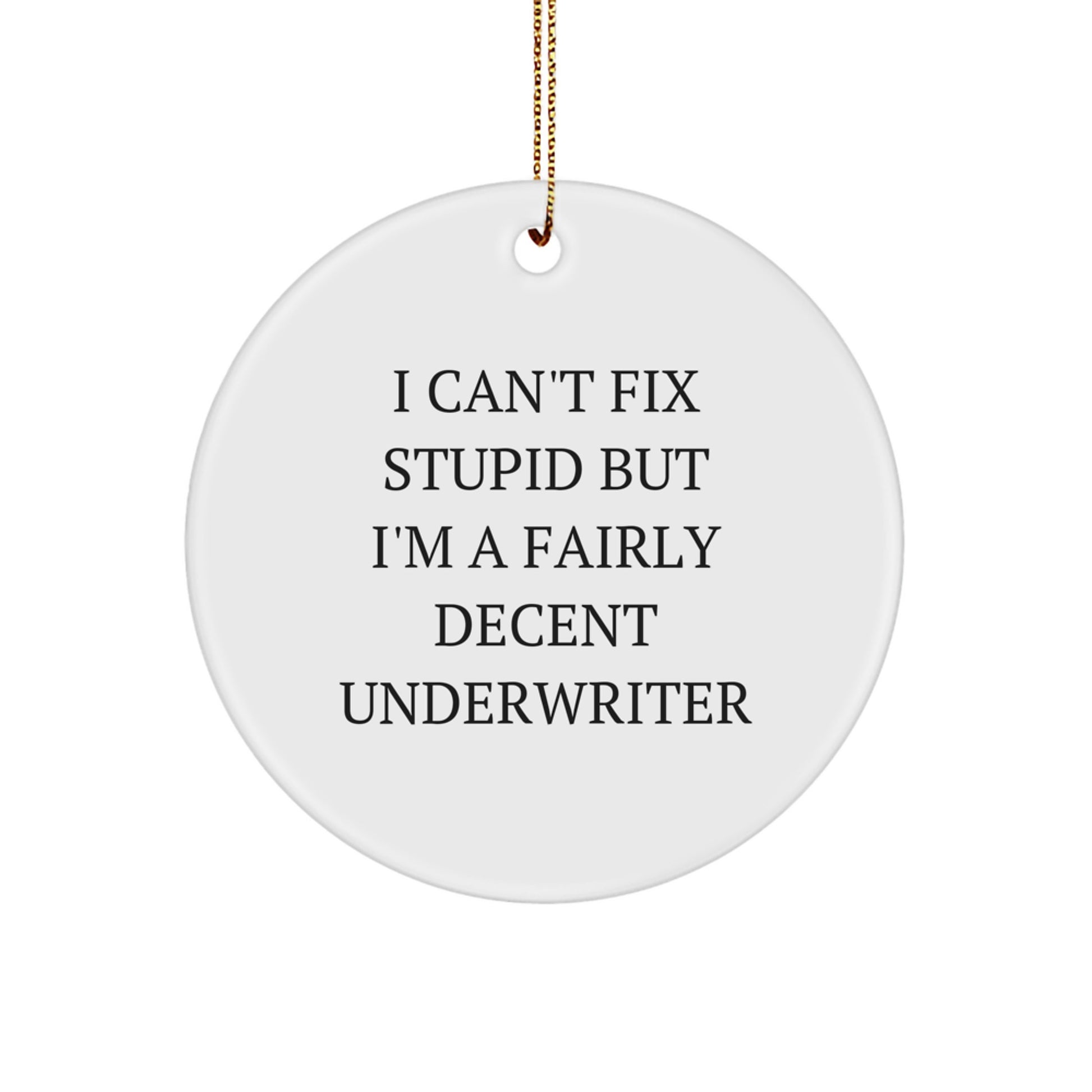 Funny Underwriter Circle Ornament, 'I Can't Fix Stupid' Gift for Male or Female Friends, Coworkers, or Family Members, Christmas Unique Gifts from Men, Women, or Family - Image 1