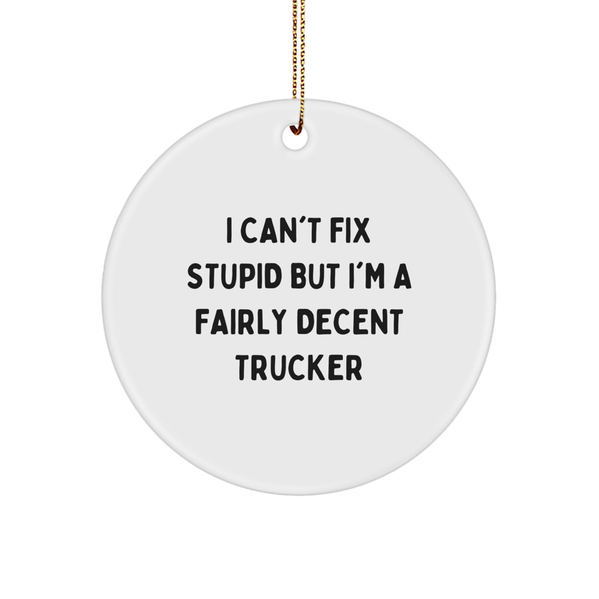 Christmas Unique Gift for Her Trucker Circle Ornament – I Can't Fix Stupid - Image 1