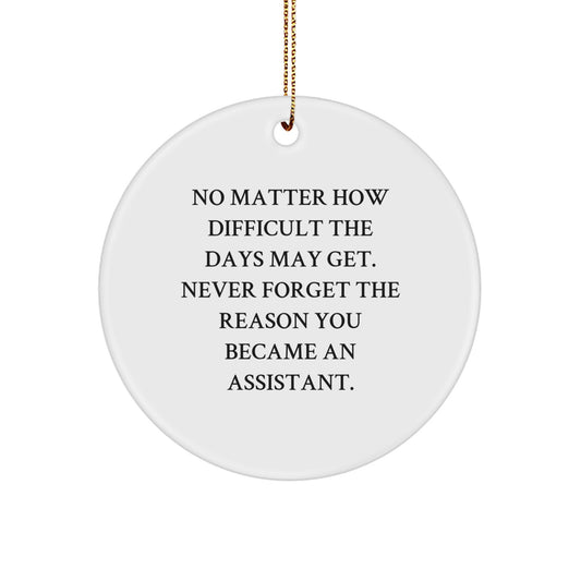 Funny Assistant Gifts from Friends for Assistant - Christmas Unique Circle Ornament, 'No Matter How Difficult The Days May Get' - Image 1