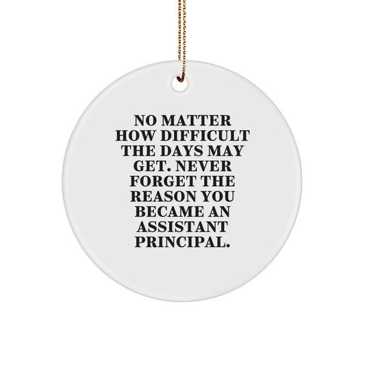 Funny Inspirational Assistant Principal Gifts from Friends, Assistant Principal Christmas Unique Circle Ornament, No Matter How Difficult The Days May Get. - Image 1