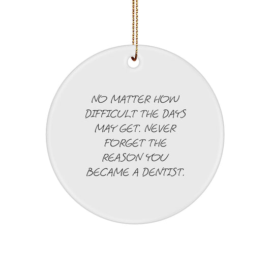 Funny Inspirational Dentist Gifts from Men to Dentist Christmas Unique Ornaments - Never Forget Why You Became a Dentist - Circle Shape, White Color, Gold Cord - Image 1