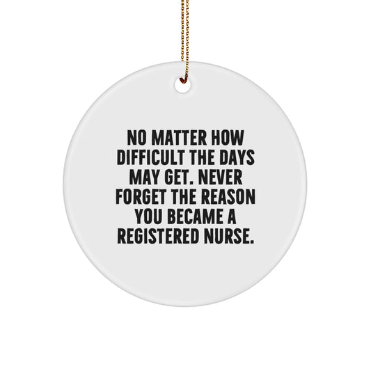 Funny Registered Nurse Gifts from Friends for Christmas Unique Circle Ornament - 'No Matter How Difficult The Days May Get' - Image 1
