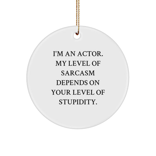 Funny Actor Gifts from Friends - Christmas Unique Circle Ornament 'I'm An Actor. My Level Of Sarcasm Depends On Your Level Of Stupidity.' - Image 1