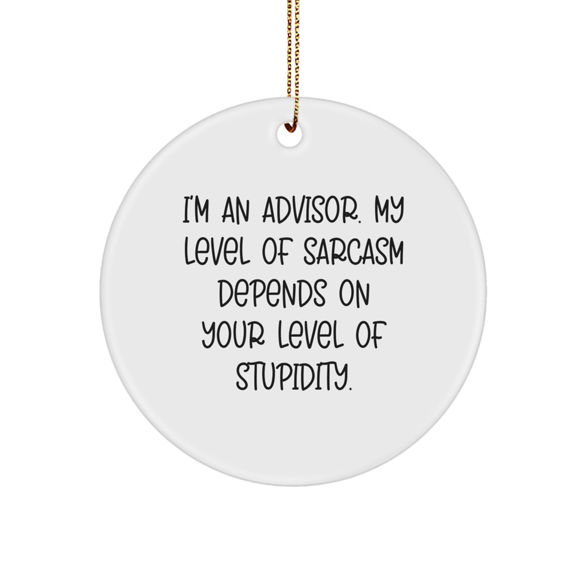 Funny Advisor Gifts from Friends and Family - I'm An Advisor. My Level Of Sarcasm Depends On Your Level Of Stupidity. Christmas Unique Circle Ornament for Advisor Men Women - Image 1