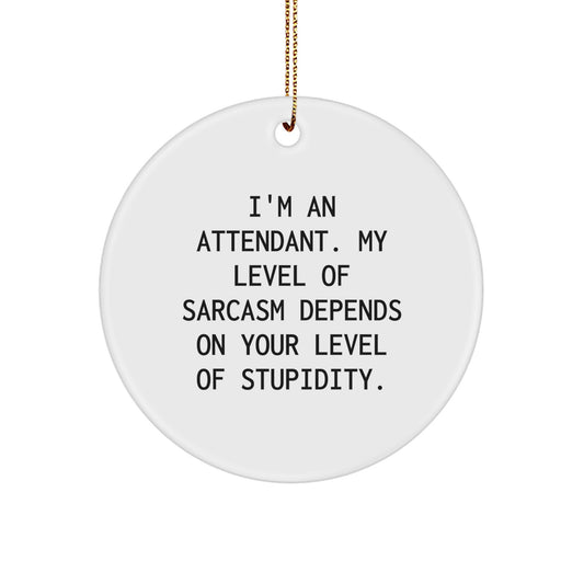 Funny Attendant Gifts - I'm An Attendant. My Level Of Sarcasm Depends On Your Level Of Stupidity. - Circle Ornament for Christmas - Image 1
