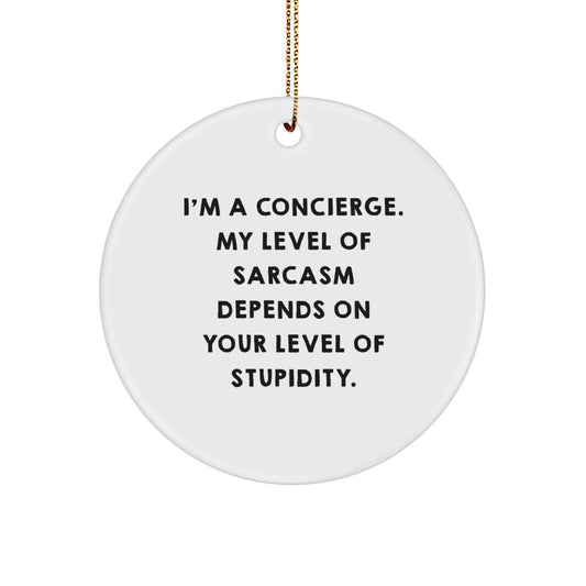 Funny Concierge Gifts from Friends and Family, I'm A Concierge. My Level Of Sarcasm Depends On Your Level Of Stupidity., Circle Ornament for Christmas - Image 1
