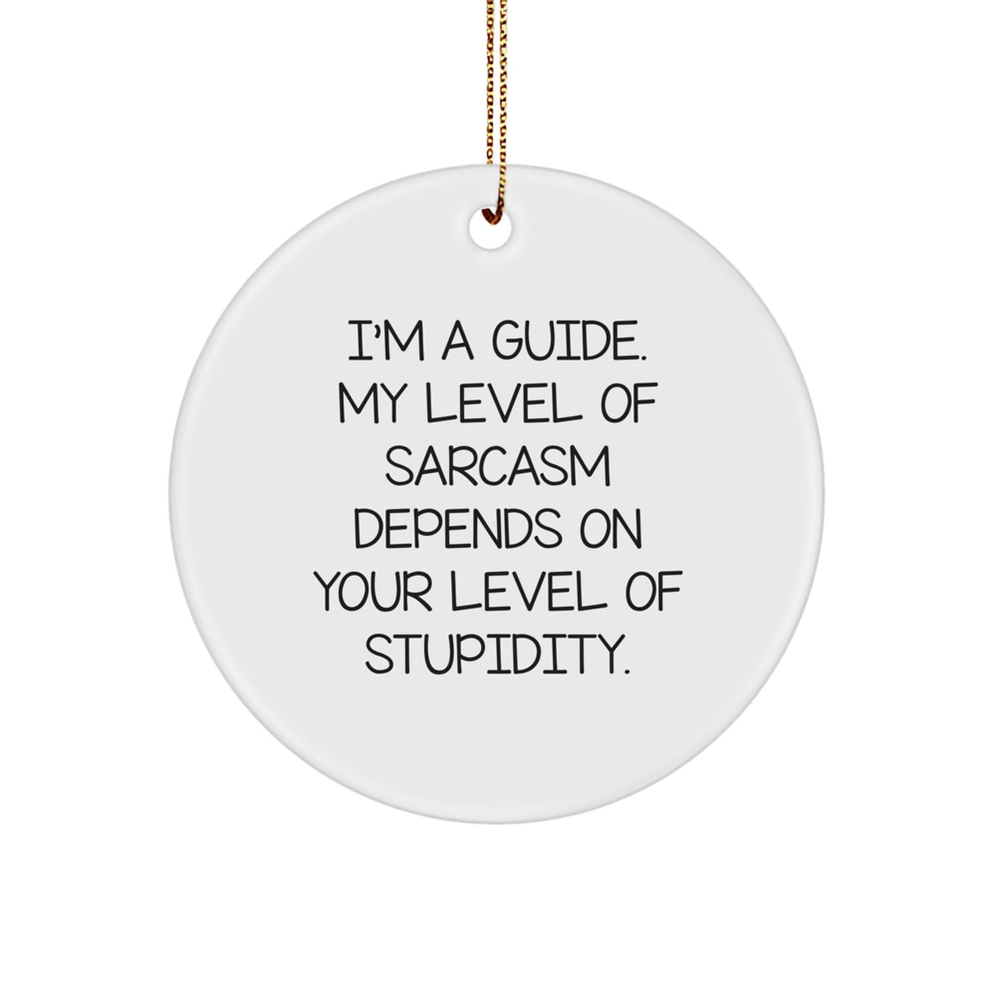 Funny Guide Gifts, I'm A Guide, My Level Of Sarcasm Depends On Your Level Of Stupidity, Circle Ornament, Christmas Unique Gifts for Friends and Family - Image 1