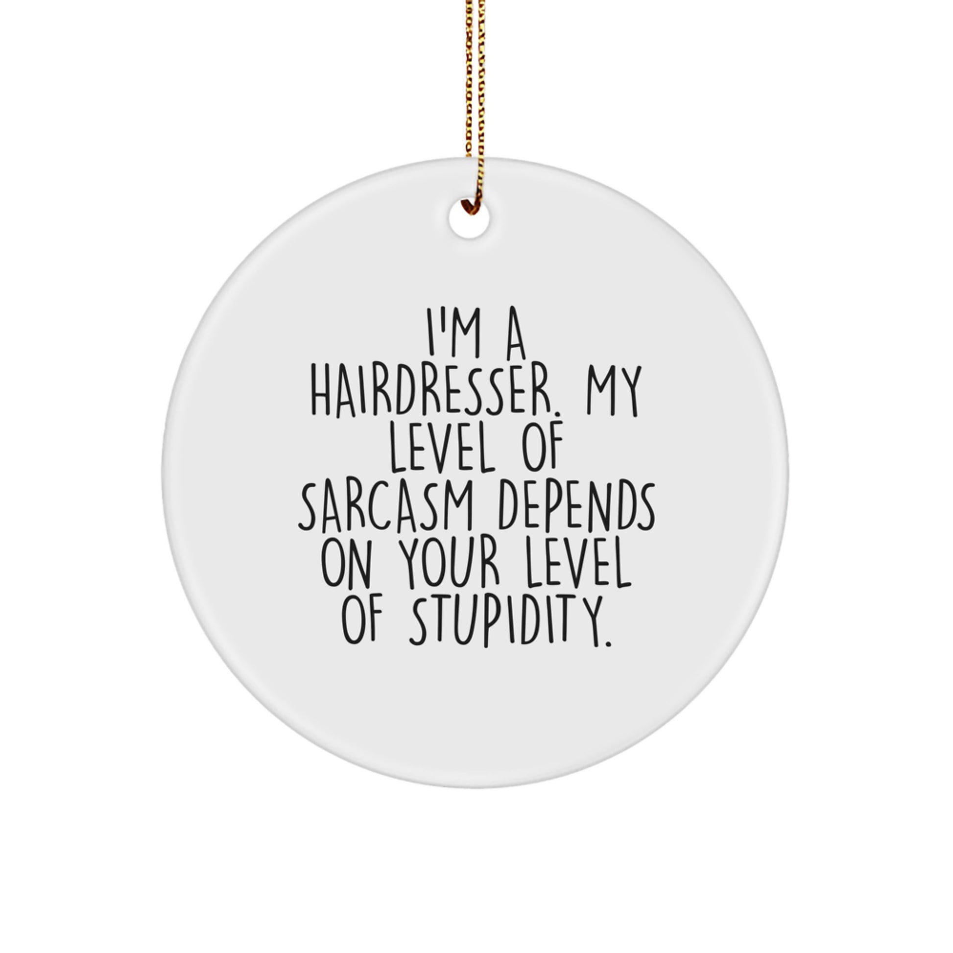 Funny Hairdresser Gifts from Friends Women Unique Circle Ornaments for Hairdresser Men Women, 'I'm A Hairdresser. My Level Of Sarcasm Depends On Your Level Of Stupidity.' - Image 1