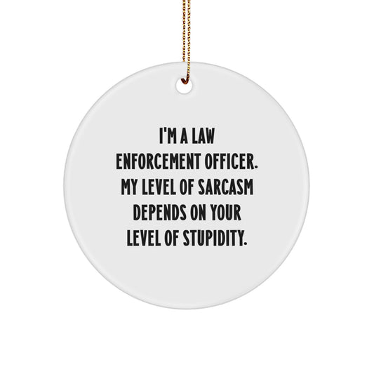 Funny Law Enforcement Officer Gifts for Men, Christmas Unique Circle Ornaments from Friends, I'm A Law Enforcement Officer. My Level Of Sarcasm Depends On Your Level Of Stupidity. - Image 1