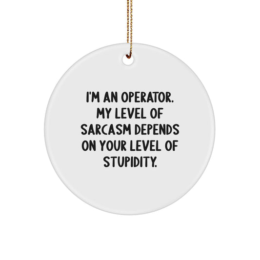 Funny Operator Gifts from Friends for Men, Operator Christmas Unique Ornaments, 'I'm An Operator, Sarcasm Level Depends On Your Stupidity' Circle Shaped Ornament - Image 1