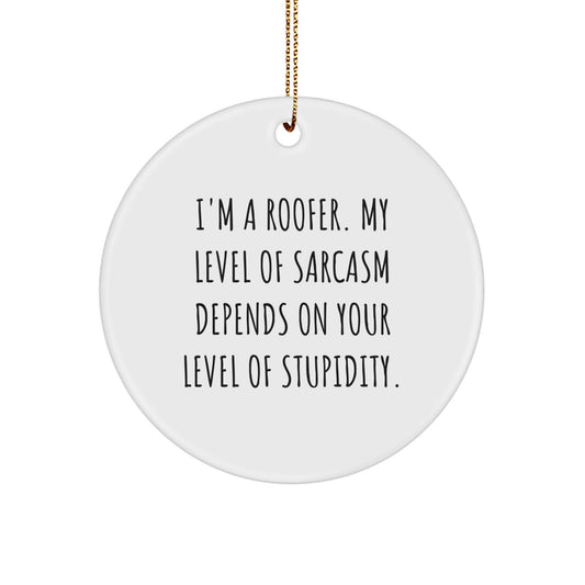Funny Roofer Gifts from Men for Roofer Christmas Unique Ornaments, 'I'm A Roofer. My Level Of Sarcasm Depends On Your Level Of Stupidity.' Circle Ornament - Image 1