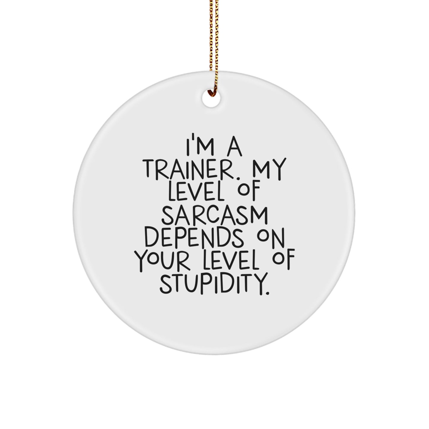 Funny Trainer Gifts from Friends - Christmas Unique Gifts for Trainer Men with 'I'm A Trainer, My Level Of Sarcasm Depends On Your Level Of Stupidity' Quote - Circle Ornament - Image 1