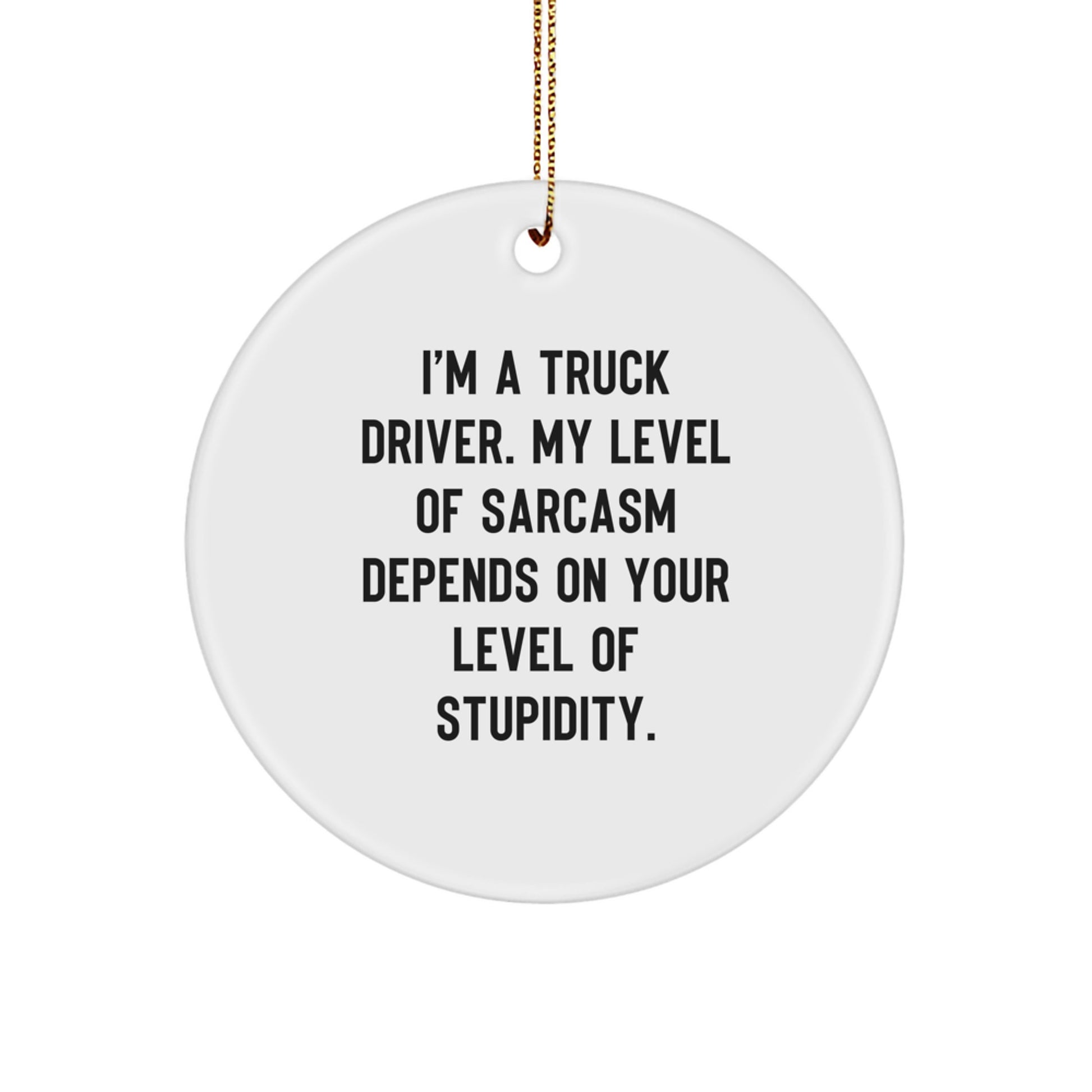 Funny Truck Driver Gifts, Circle Ornament, Christmas Unique Presents for Men, I'm A Truck Driver. My Level Of Sarcasm Depends On Your Level Of Stupidity. Gifts from Friends, Family, Coworkers - Image 1