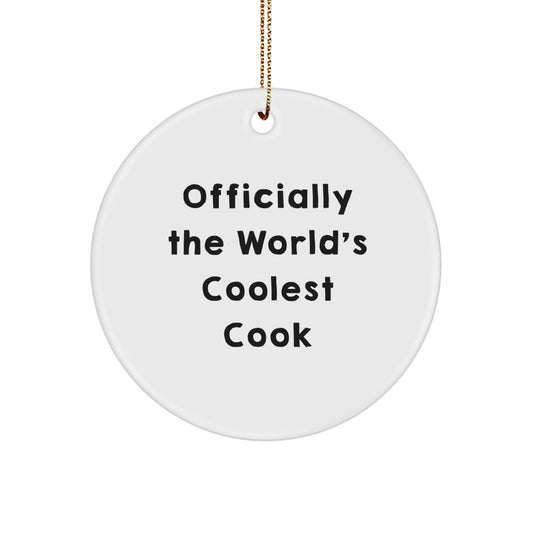 Funny Quote Officially The World's Coolest Cook Circle Ornament for Cook Enthusiasts Gifts from Friends, Unique Christmas Kitchen Decor for Cook Men, White Ceramic Circle Ornament - Image 1