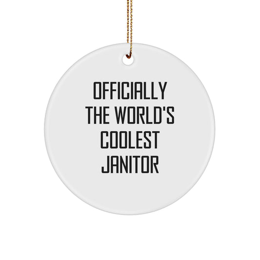 Cool Janitor Gifts for Men from Friends - Officially World's Coolest Janitor Christmas Circle Ornament - Image 1