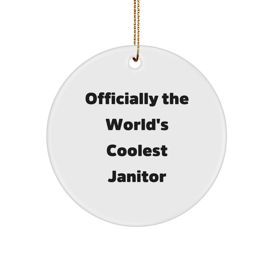 Janitor Gifts from Friends - Officially The World's Coolest Janitor Circle Ornament, White, Christmas Unique - Image 1