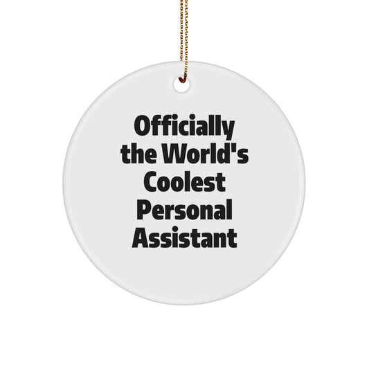 Funny Quotes Personal Assistant Gifts for Men from Friends, Circle Ornament 'Officially The World's Coolest Personal Assistant' Christmas Unique Gifts - Image 1