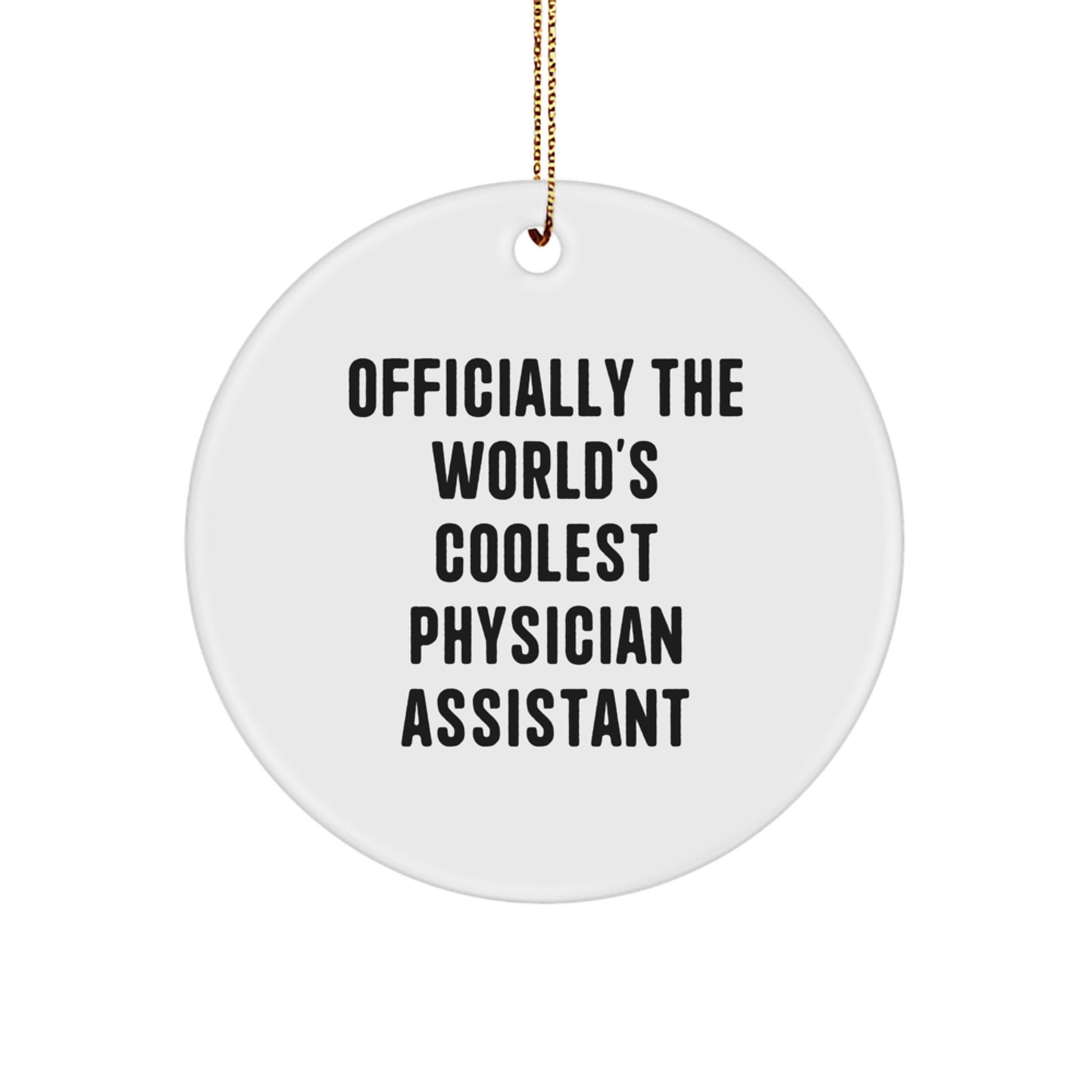 Funny Physician Assistant Gifts from Family for Christmas - 'Officially The World's Coolest Physician Assistant' Circle Ornament - Image 1