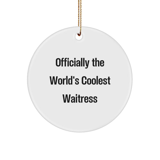 Coolest Waitress Gifts from Friends for the World's Best Waitress Circle Ornament, Funny Quote - Christmas Unique Decoration - Image 1
