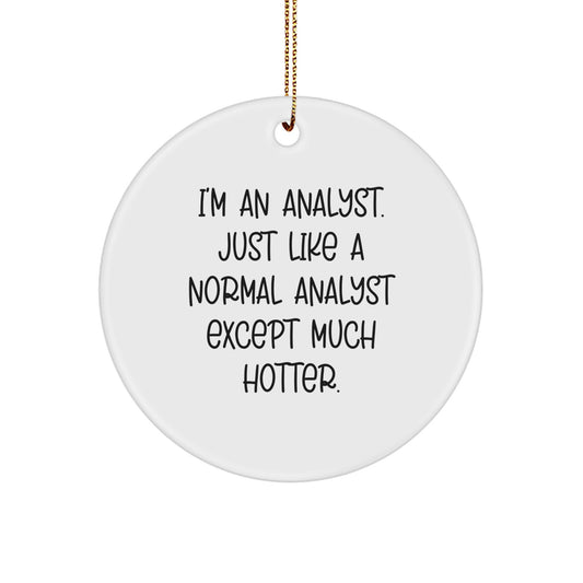 Funny Analyst Gifts, Circle Ornament for Coworkers, White Analyst Christmas Unique Decorations, 'I'm An Analyst. Just Like A Normal Analyst Except Much Hotter.' - Image 1