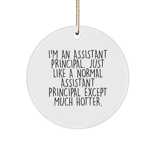 Funny Assistant Principal Gifts for Men, Women, Coworkers, Friends - 'I'm An Assistant Principal... Except Much Hotter' Circle Ornament, White, Christmas Unique Gifts - Image 1