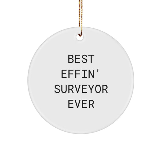 Funny Surveyor Gifts for Men, Best Effin' Surveyor Ever Circle Ornament, White Christmas Unique Gifts from Friends - Image 1