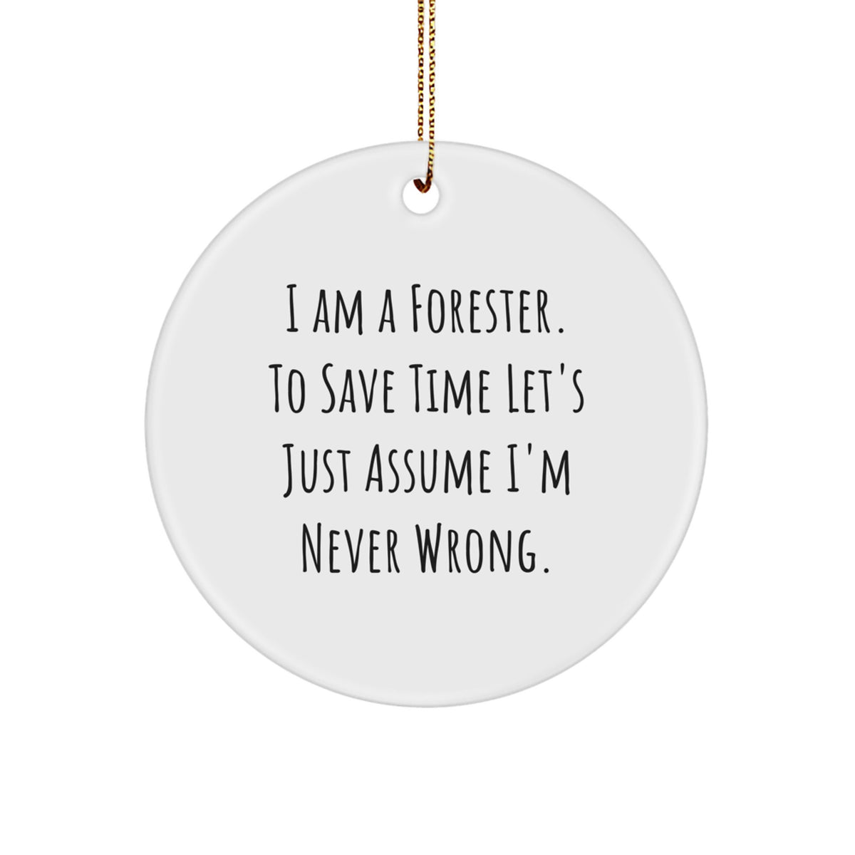 Witty Forester Christmas Ornament Gift - 'I Am Never Wrong' Memento - Image 1