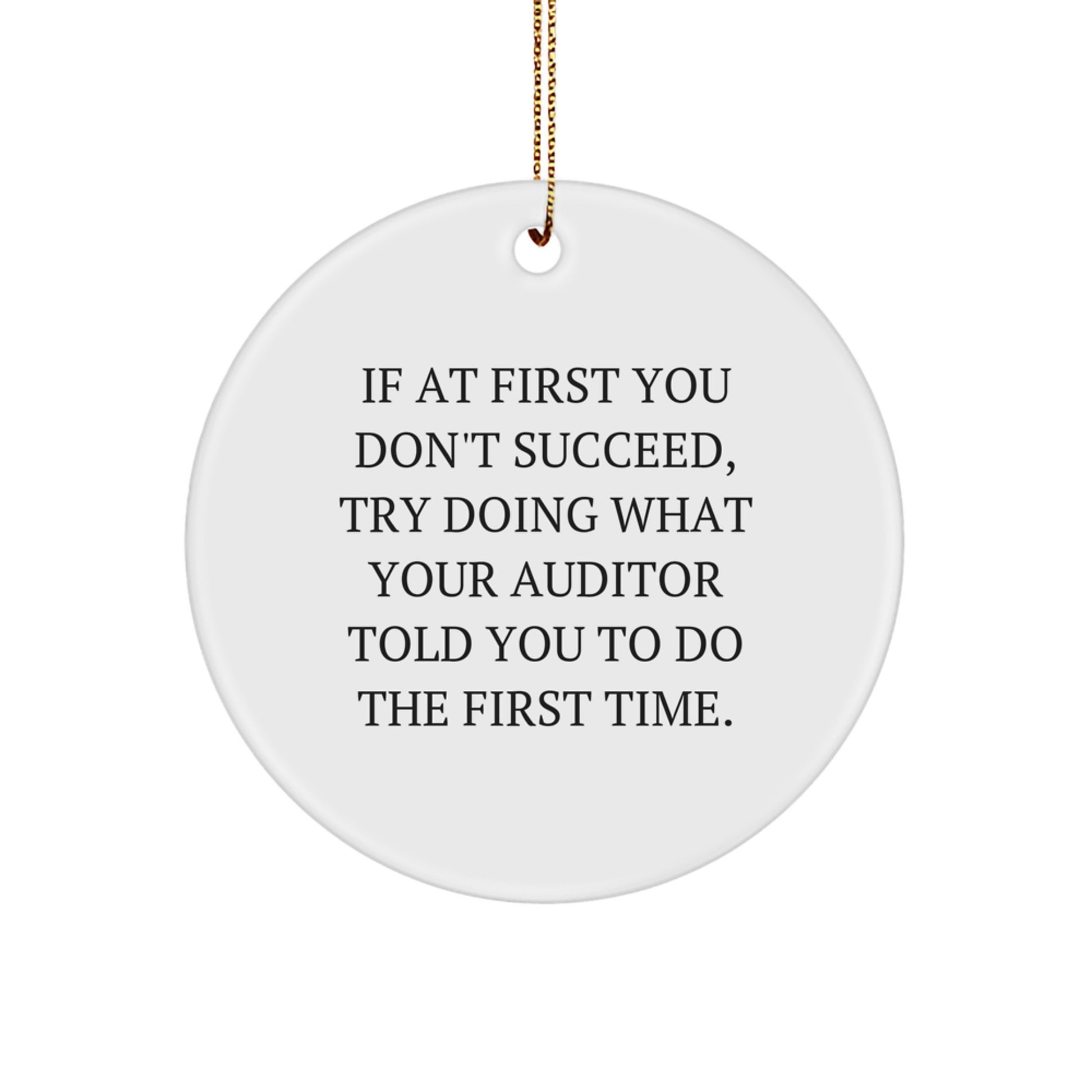 Auditor Gifts from Friends, Funny Circle Ornament with 'If At First You Don't Succeed' Quote, Christmas Unique for Men - Image 1