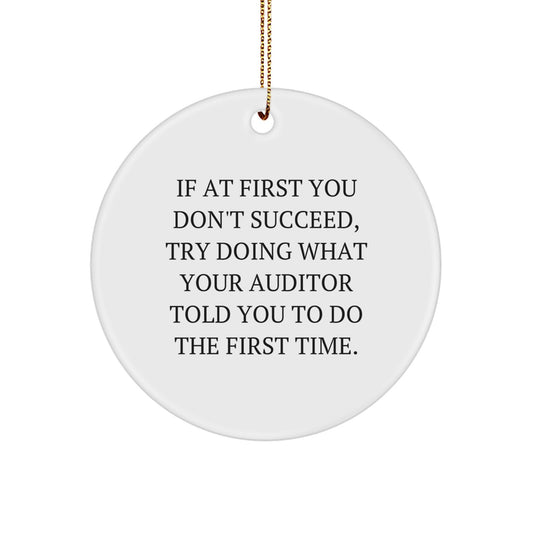 Auditor Gifts from Friends, Funny Circle Ornament with 'If At First You Don't Succeed' Quote, Christmas Unique for Men - Image 1