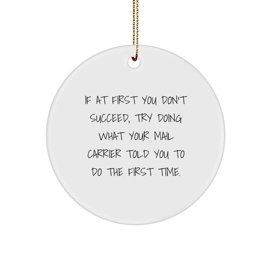 Funny Mail Carrier Circle Ornament Gifts from Friends for Christmas, If At First You Don't Succeed, Try Doing What Your Mail Carrier Told You To Do The First Time. - Image 1