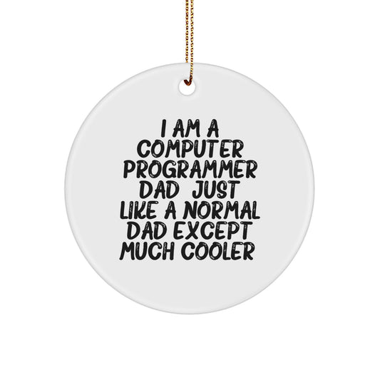 Computer Programmer Dad Gifts, Funny Circle Ornament from Friends, Family, or Coworkers for Men, 'I Am A Computer Programmer Dad' Christmas Decoration - Image 1