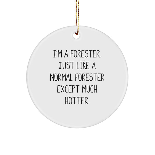 Forester Christmas Unique Gifts from Friends and Family - 'I'm A Forester. Just Like A Normal Forester Except Much Hotter.' Funny Circle Ornament - Image 1