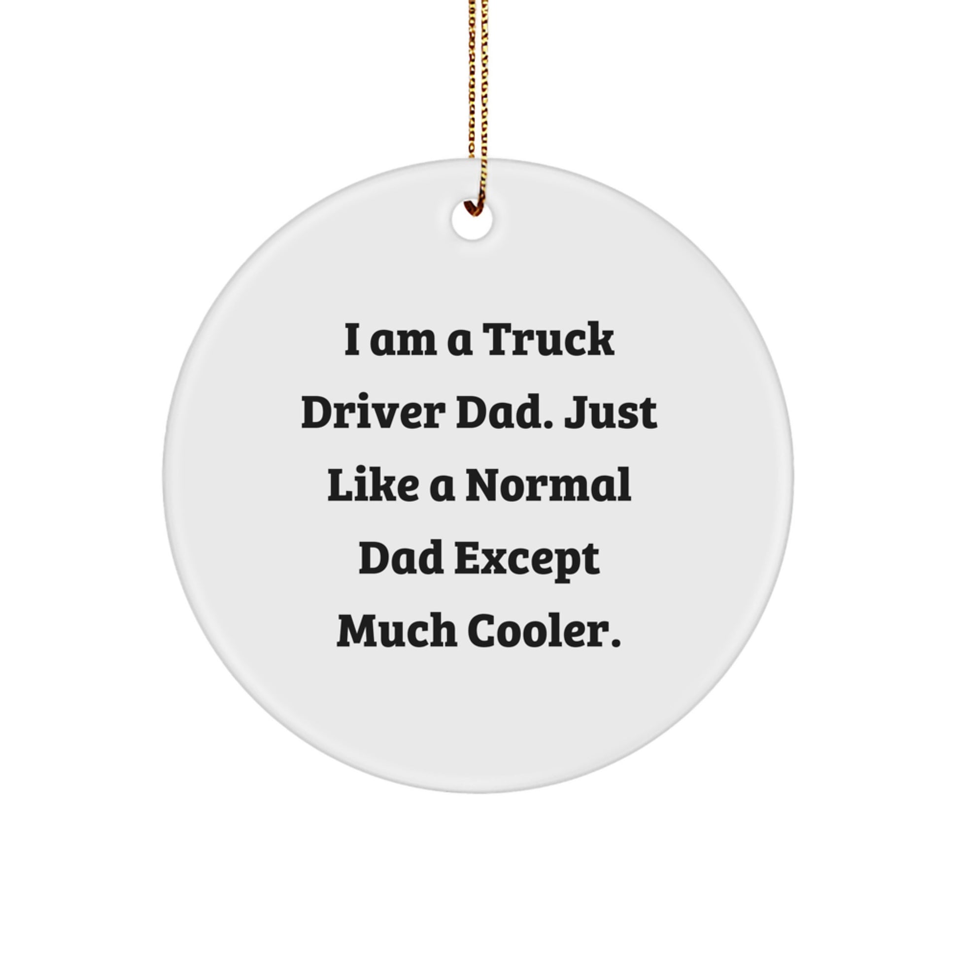 Funny Truck Driver Dad Gifts from Family for Men Truck Driver Christmas Unique Ornaments - 'I Am A Truck Driver Dad. Just Like A Normal Dad Except Much Cooler.' Circle Ornament - Image 1