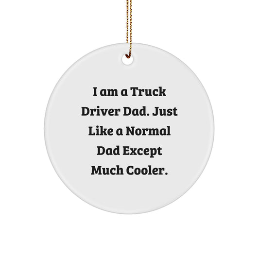 Funny Truck Driver Dad Gifts from Family for Men Truck Driver Christmas Unique Ornaments - 'I Am A Truck Driver Dad. Just Like A Normal Dad Except Much Cooler.' Circle Ornament - Image 1